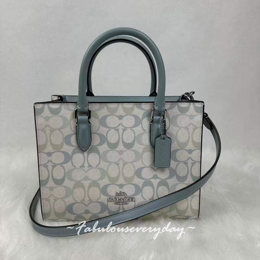 Coach Maggie Small Tote Bag In Signature Canvas Silver/Chalk/Blue CDZ08 NWT